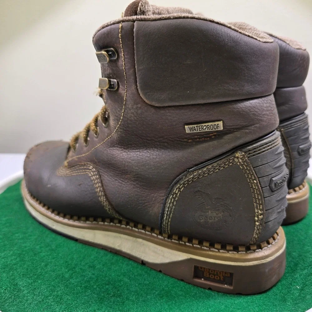 Georgia Steel Toe Work Boots Men's 13M Brown Leather Waterproof Wedge ST‎ WP